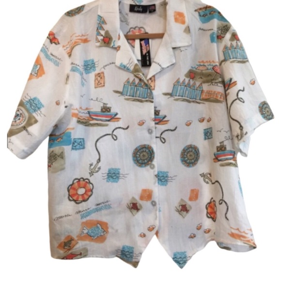 Tapestry Tops - NWT Tapestry Summer Beach Scenes Short Sleeve Top